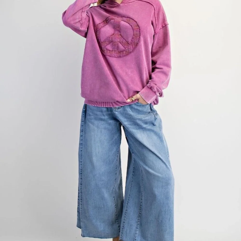 NEW EASEL CLOTHING WASHED TERRY KNIT PULLOVER PEACE HOODIE Purple SWEATSHIRT - Picture 7 of 10